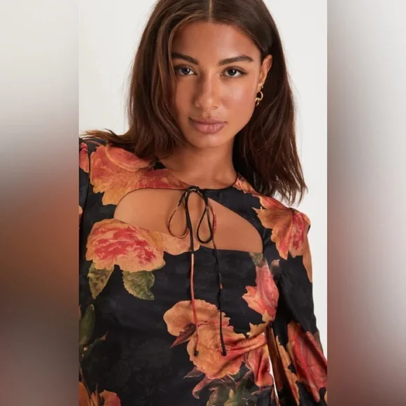 Lulu's Black and Orange Floral Long Sleeve Dress - Picture 10 of 12